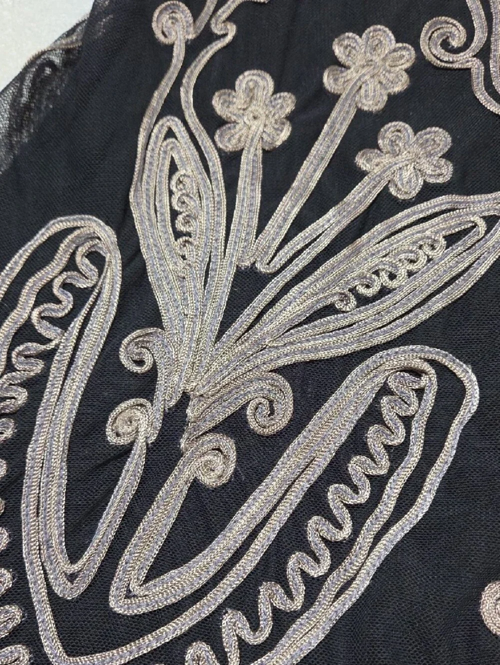 Black A-Line Skirt with Silver Embroidered Motif